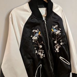 Embroidered combo bomber jacket